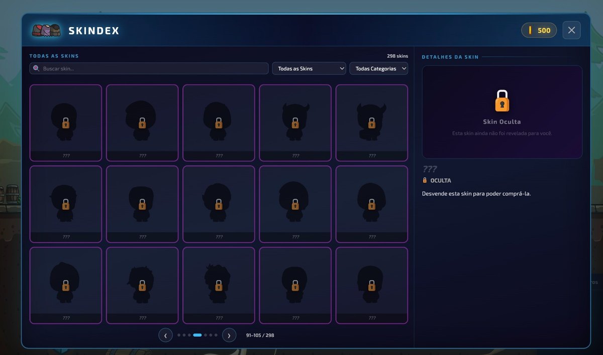 A Skindex: 298 skins, muitas ainda por descobrir.